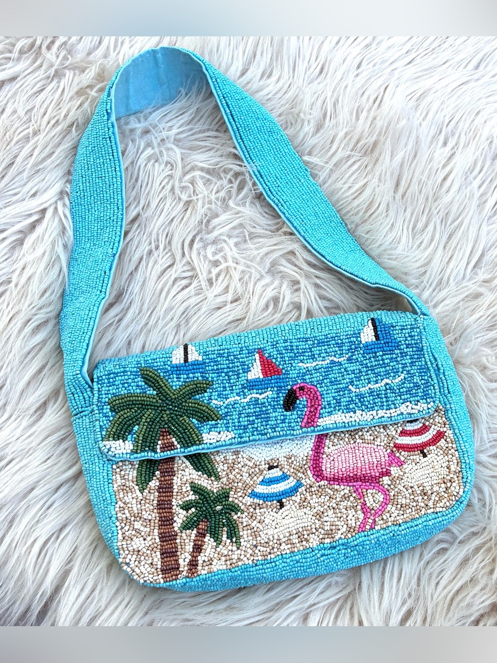 Collection XIIX NWOT Beaded Flamingo Beach Scene Shoulder Bag